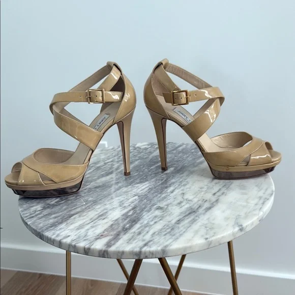 Jimmy Choo Tan Patent Leather Heels - Picture 7 of 11